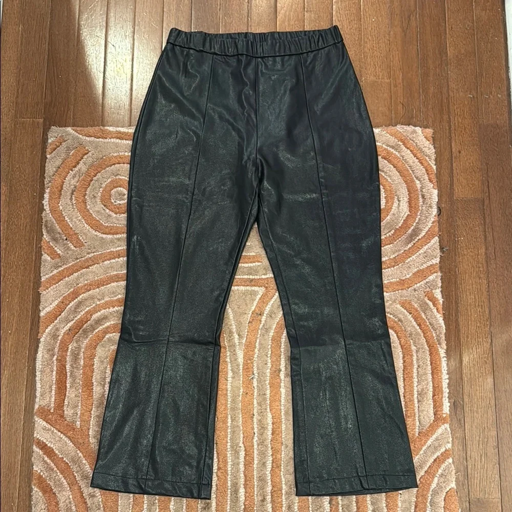 Amanda Uprichard Kick Flare Cropped Black Faux Leather Pants
